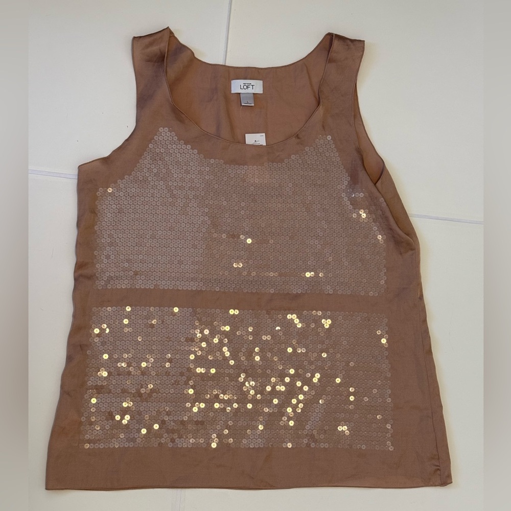 LOFT Women's Shimmering Tan Sequin Tank Top